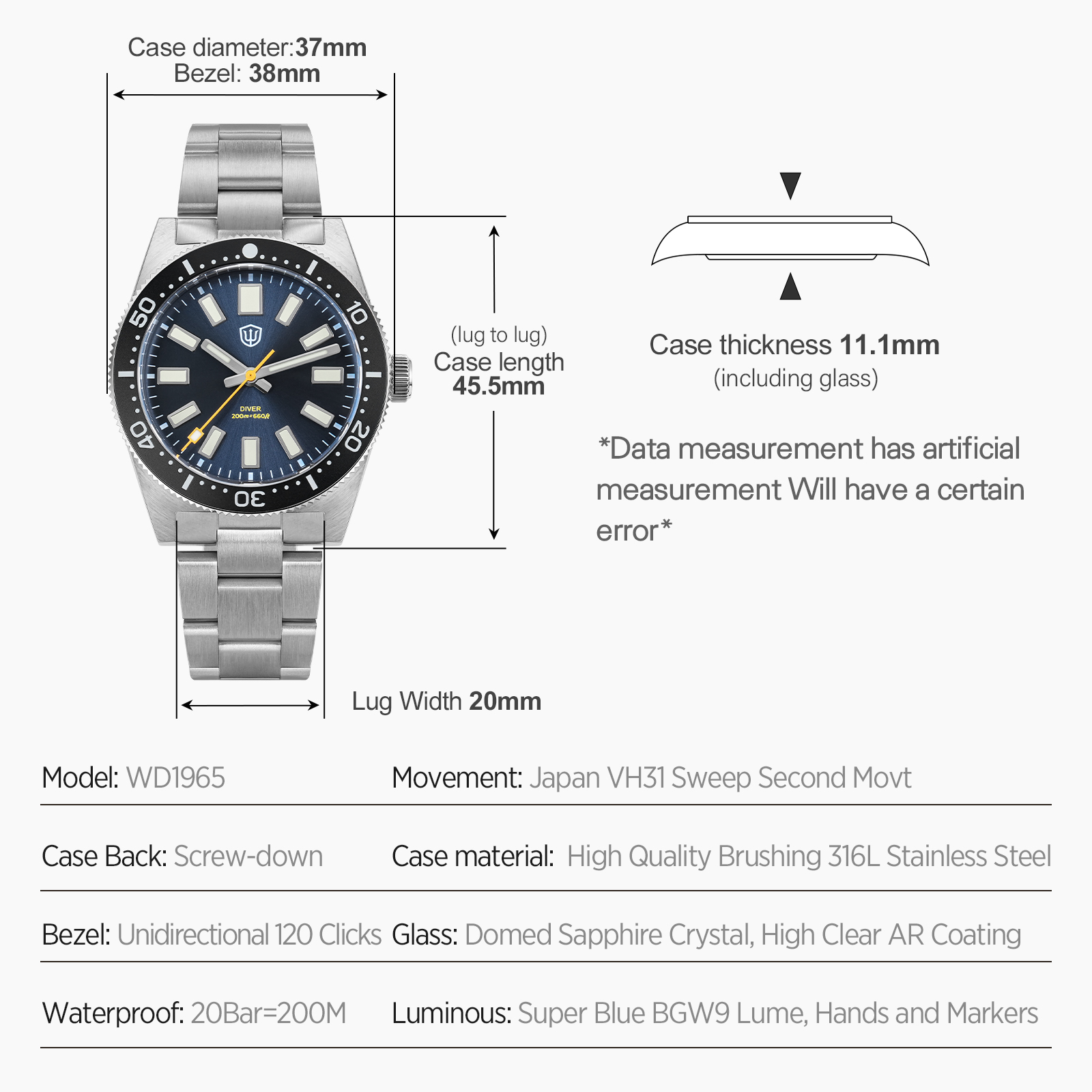 Watchdives 37Mm WD1965 V2 Man  - огляд і ціна Luxury Watch Market