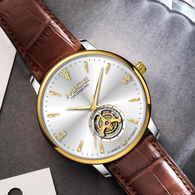 MIGE Thin Mens Open Heart Auto - огляд і ціна Luxury Watch Green Dial